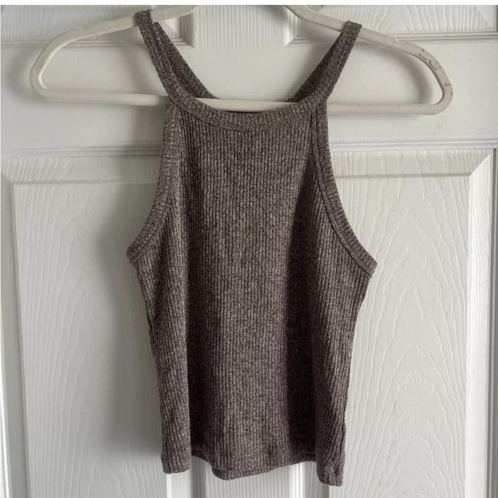 Small Windsor Sweater Knit Tank Top Beige Taupe Sleeveless Shirt Ribbed Stretch
